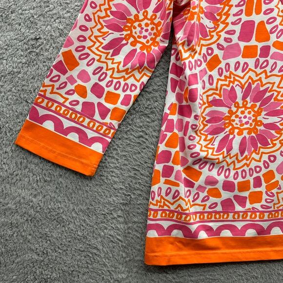 Barbara Gerwit Women's XL Colorful V-Neck Top Orange Pink Fun Bright Vacation - Picture 4 of 7